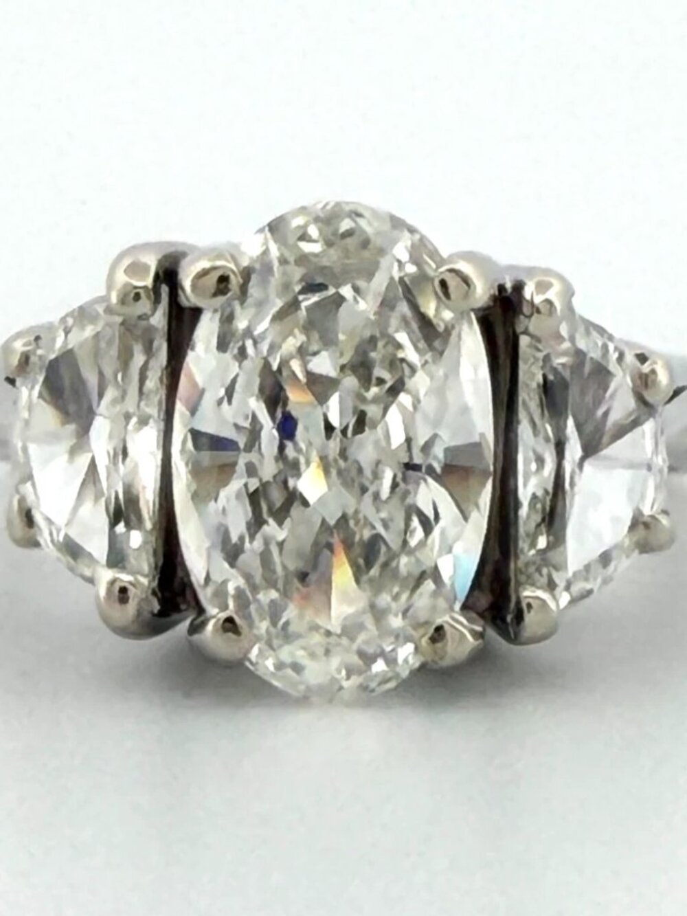 Natural 1.55ct GIA Elongated Oval Diamond Three-Stone Ring 14KW G SI1 Half Moon